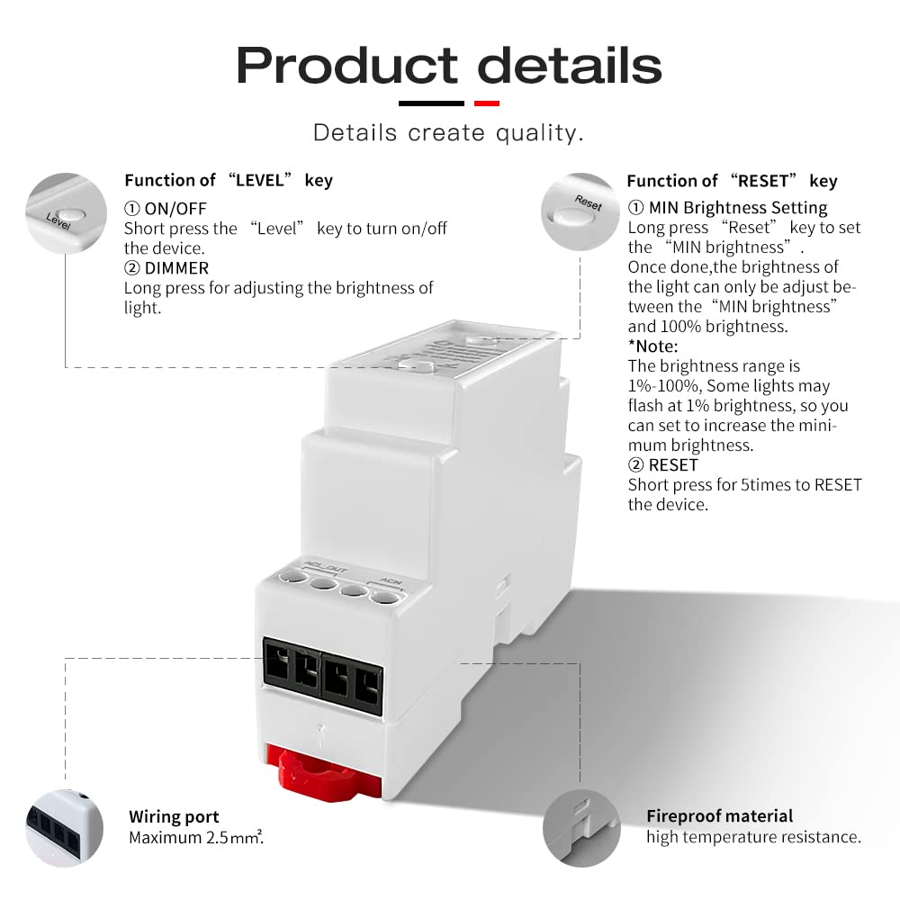 GLEDOPTO (Zigbee3.0+2.4G+PUSH) DIN Rail ZigbeeAC Dimmer AC100-240V Dimmable LED 200W lampe halogènes 400W Compatible avec Hu*e/Tuya/SmartThings