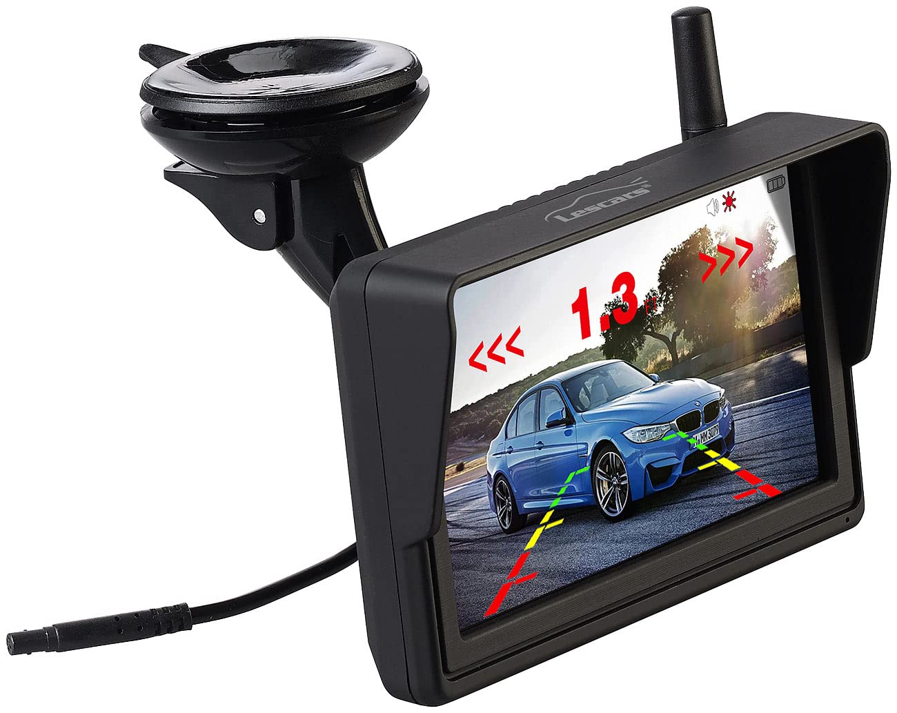 Lescars Rückfahrkamera: Solar-Funk-HD-Rückfahrcam Nummernschildhalter, Monitor, Abstandswarner (Rückfahrkamera nachrüsten, Nummernschild Solar, Auto)