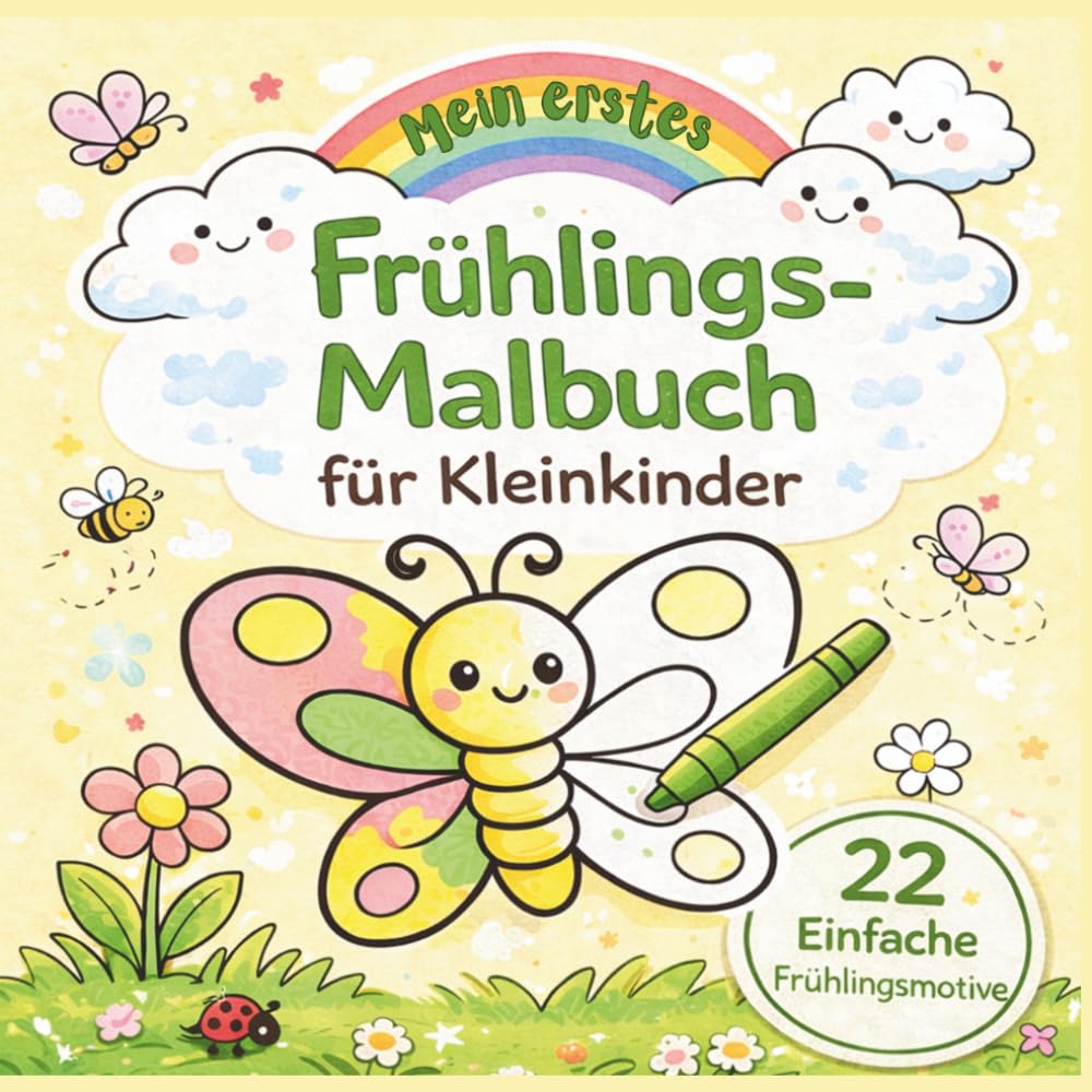 Mein erstes Frühlings-Malbuch für Kleinkinder (1-4 J.): 22 große und einfache Frühlings-Motive für Kleinkinder von 1–4 Jahren, Progressiver Aufbau