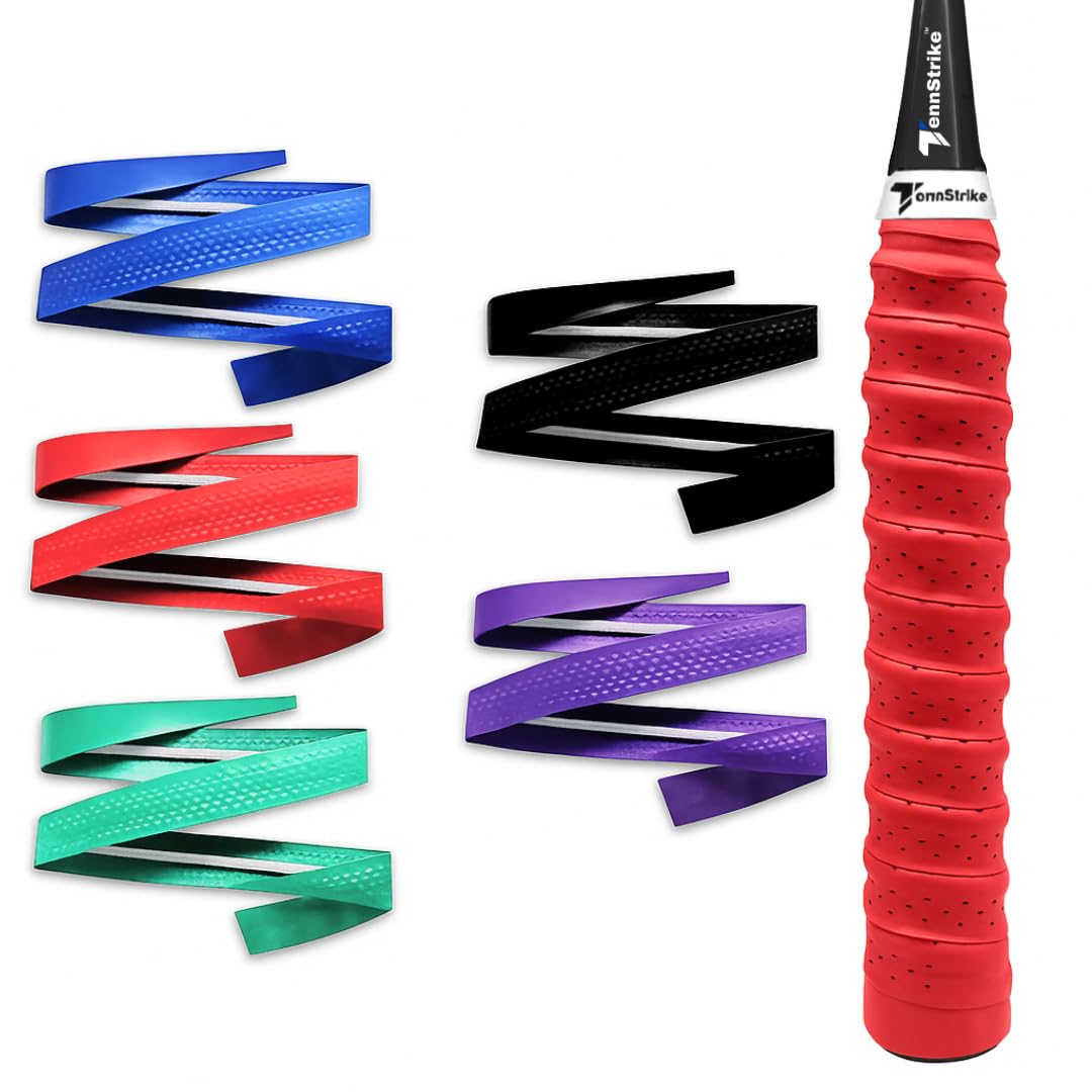 Perforated Anti-Slip Racket Grip Tape – Pack of 5 (Multi-Color) | Overgrip for Tennis, Badminton, Squash & Pickleball | Sweat-Absorbent Foam Cushion Grip