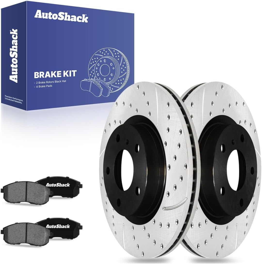 AutoShack Front Brake Rotors & Ceramic Pads for INFINITI & Nissan, G35 2003-2005 350Z 2003-2005, AWD RWD V6 3.5L - E-Coated Drilled & Slotted - ShadowGuard - 11.64" (295.7 mm), 5-Lug