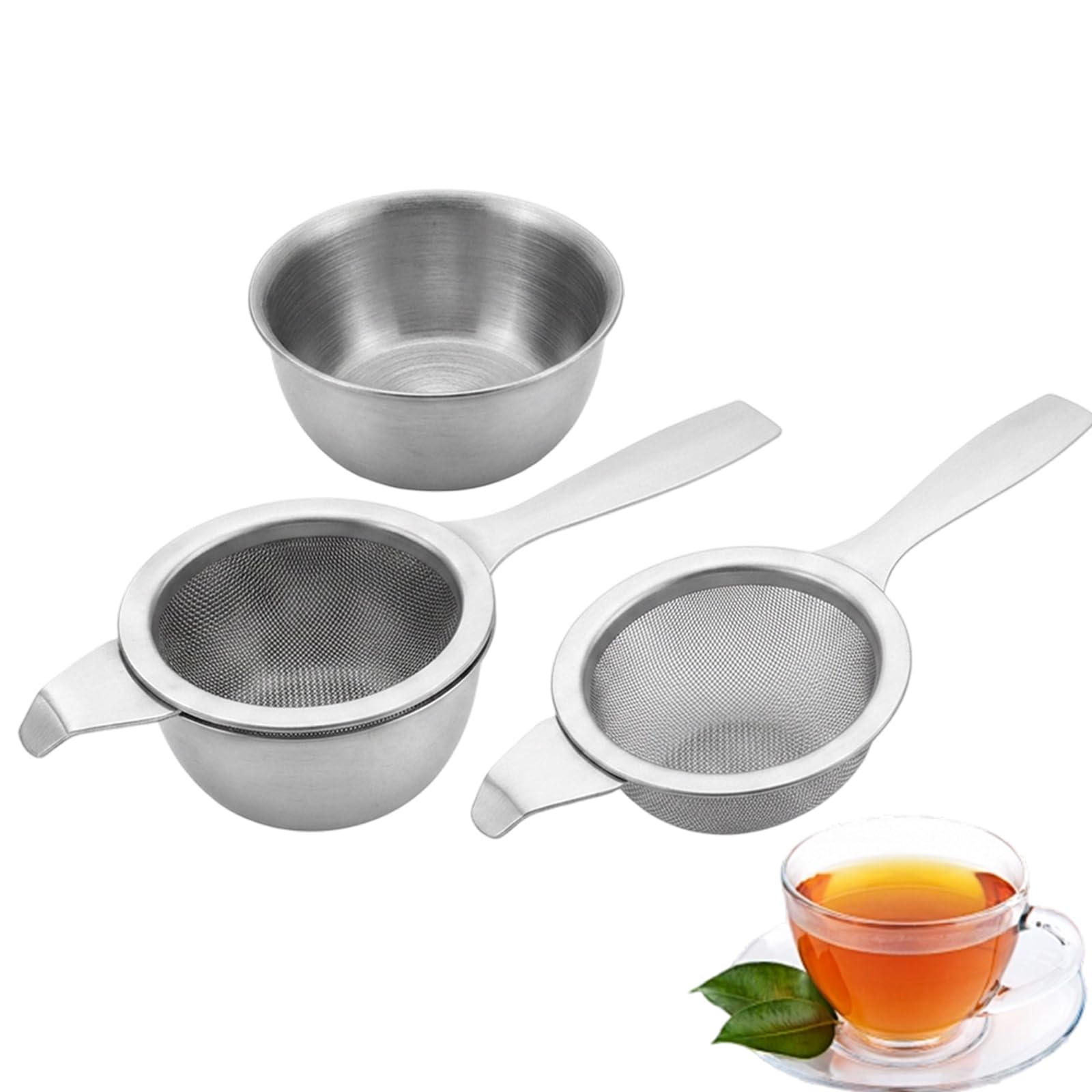 2 Sets Tea Strainers for Loose Tea, Tea Strainer, Complete with Filter and Base, Ideal for Loose Leaf Tea Lovers at Home, Office or During Travel