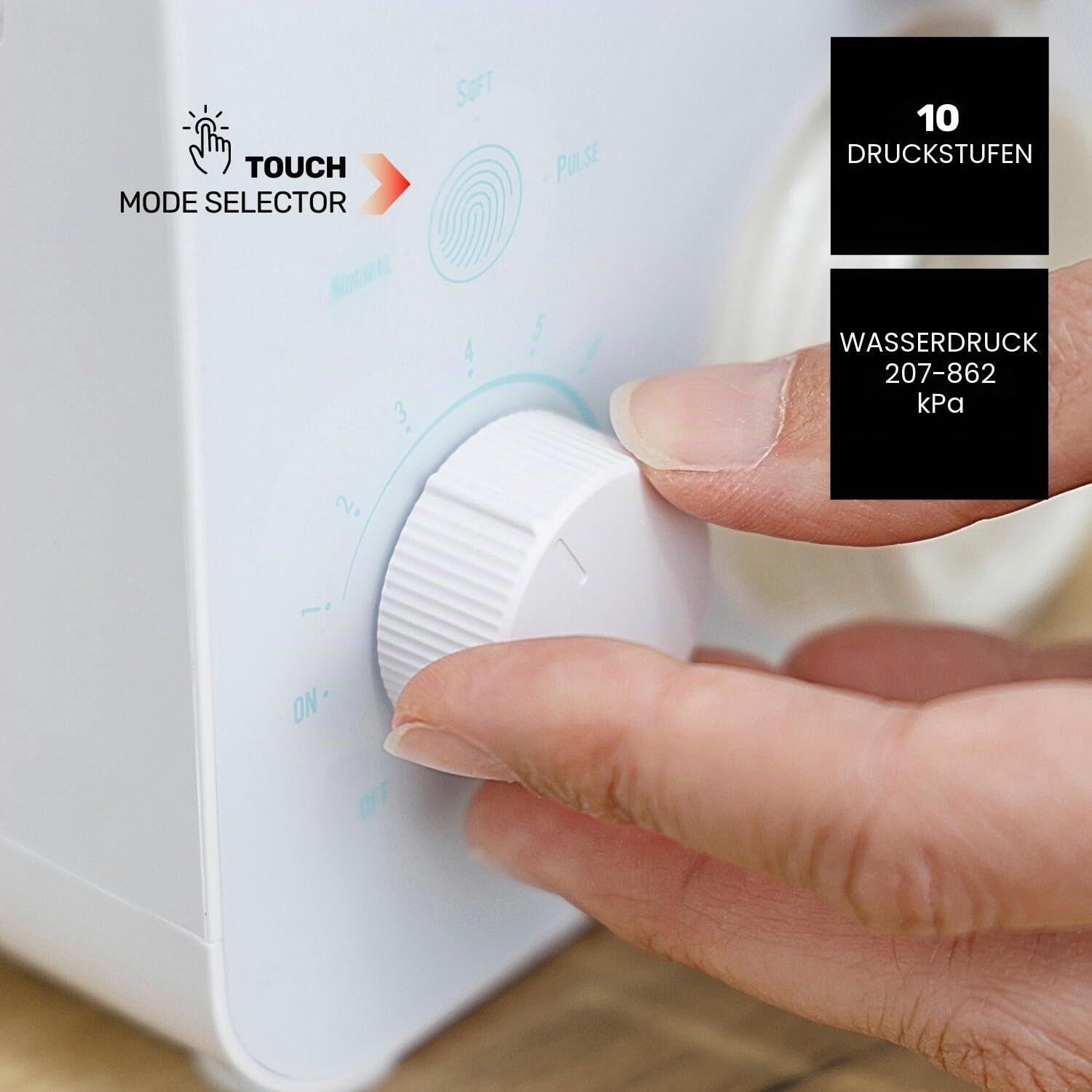 Taurus - Munddusche 20W | 600 ml Reservoir | 10 Druckstufen | 3 Modi | 7 Düsen | 1.200–1.700 Puls/Min | Touch-Bedienung | Auto-Off