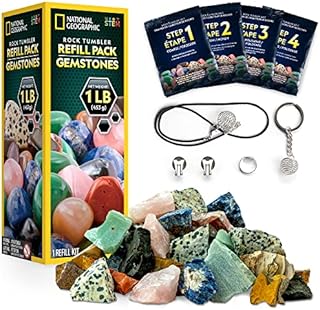 NATIONAL GEOGRAPHIC Rock Tumbler Refill  453g Mix of Rough Gemstone Rocks for Rock Polishers, Includes 5 Jewellery Fastenings and Rock Polishing Grit, Works with All Rock Tumblers