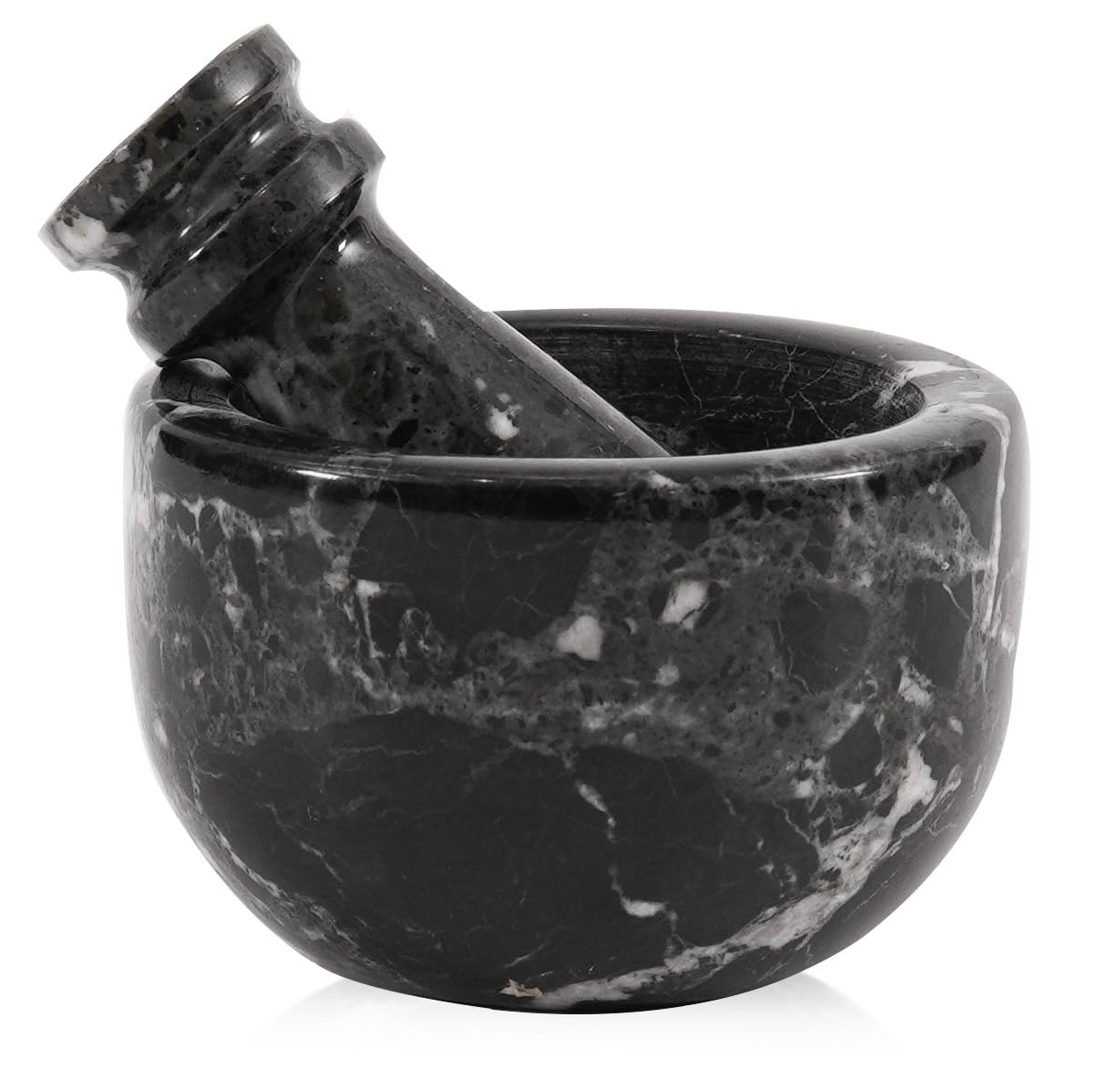 Marble Mortar and Pestle Set 3 Inch Black Handmade Garlic Crusher & Herb Grinder Bowl Stone Mortar, Small Spice Grinder, Pestle and Mortar for Kitchen, Natural Marble Grinding Bowl