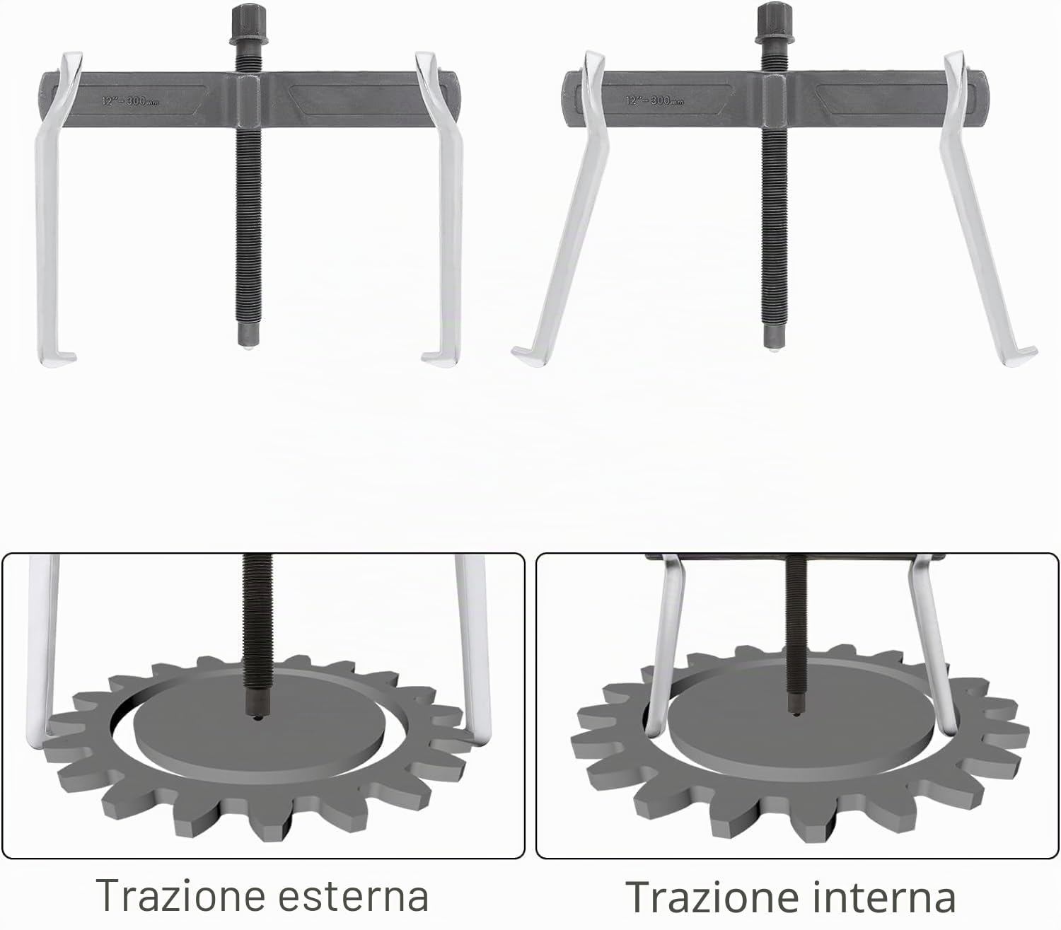 ChgImposs Estrattore a 2 Ganasce da 30,5 cm, Regolabile in CR-V, Strumento di rimozione per Estrazione Interna Esterna, Dispositivo di Sollevamento Separato