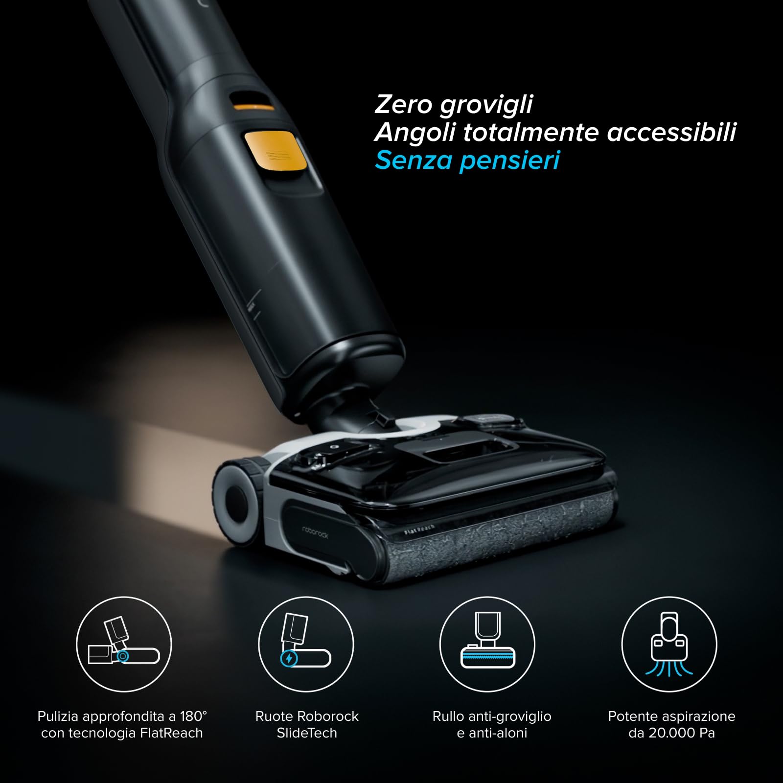 roborock F25 XT Lavapavimenti e Aspirapolvere Senza Fili, 20.000 Pa, Autopulizia, Design Ultra Piatto 180°, Zero Grovigli, Asciugatura Rapida, Controllo WiFi, Ideale per Pavimenti Duri