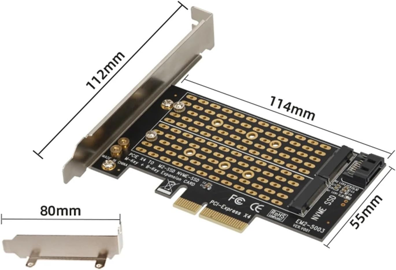 1PCS Dual M.2 To PCI-E 3.0 X4 Adapter Card For M2 SSD Supported Sizes 2230 2242 2260 2280