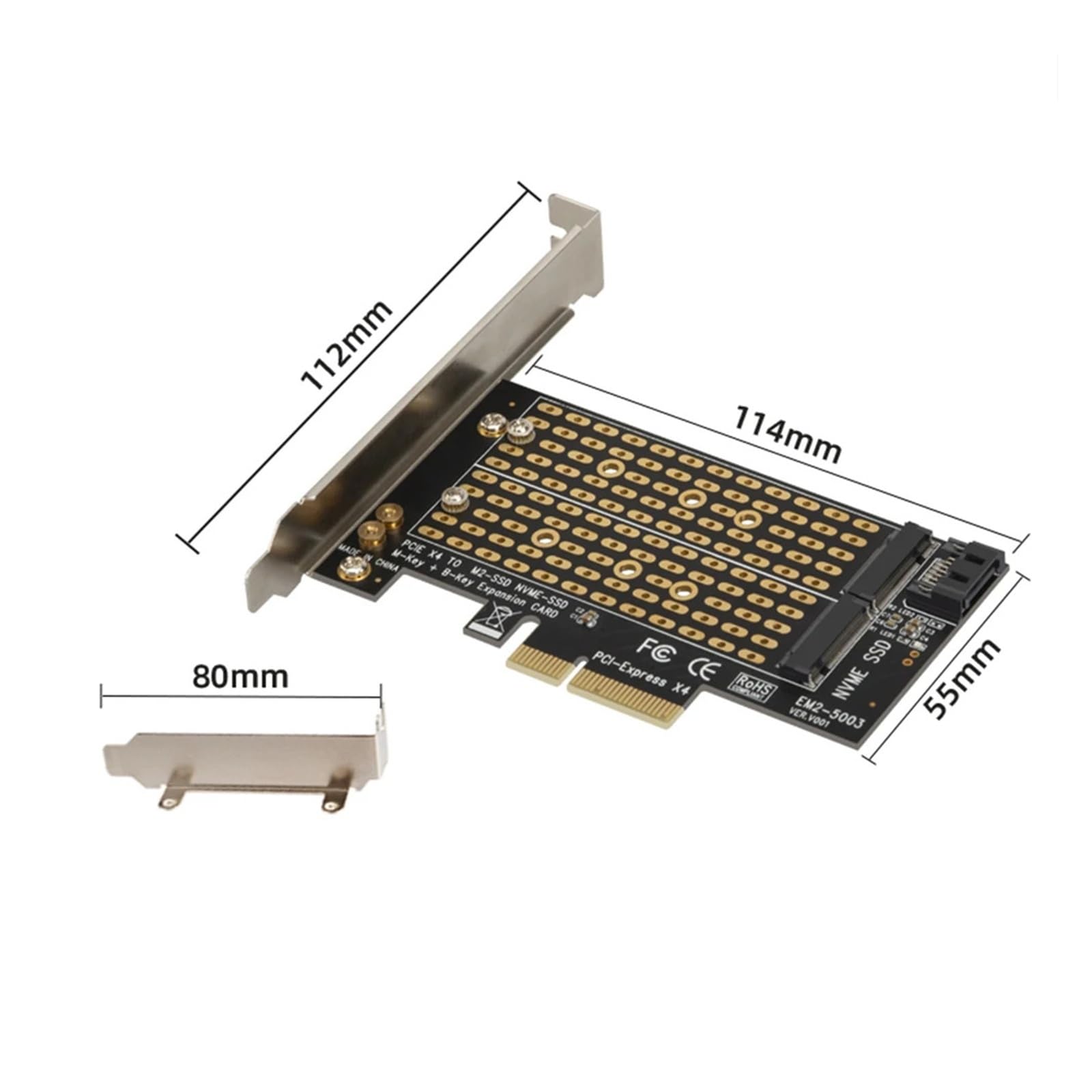 1 szt. Podwójna karta adaptera M.2 na PCI-E 3.0 X4 dla M2 SSD Obsługiwane rozmiary 2230 2242 2260 2280
