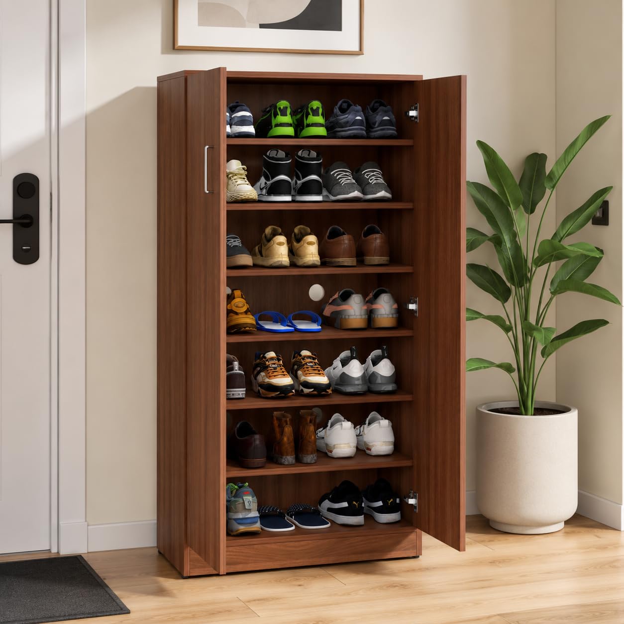 WoodExpress 7-Tier Shoe Rack Organizer, Engineered Wood Shoe Storage Cabinet for Living Room, Office, Hallway & Home - Wooden Shoe Cabinet with Walnut Finish, 35.5D x 75W x 136H cm-picture-15