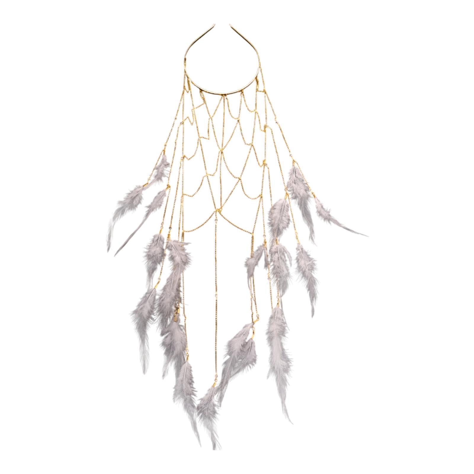 Fascia Capelli Donna Accessorio Gioiello Rete Cerchietto Capelli Piume Materiale Rame Decorazione Unica Adatta per Feste Matrimonio Uso Quotidi, Oro