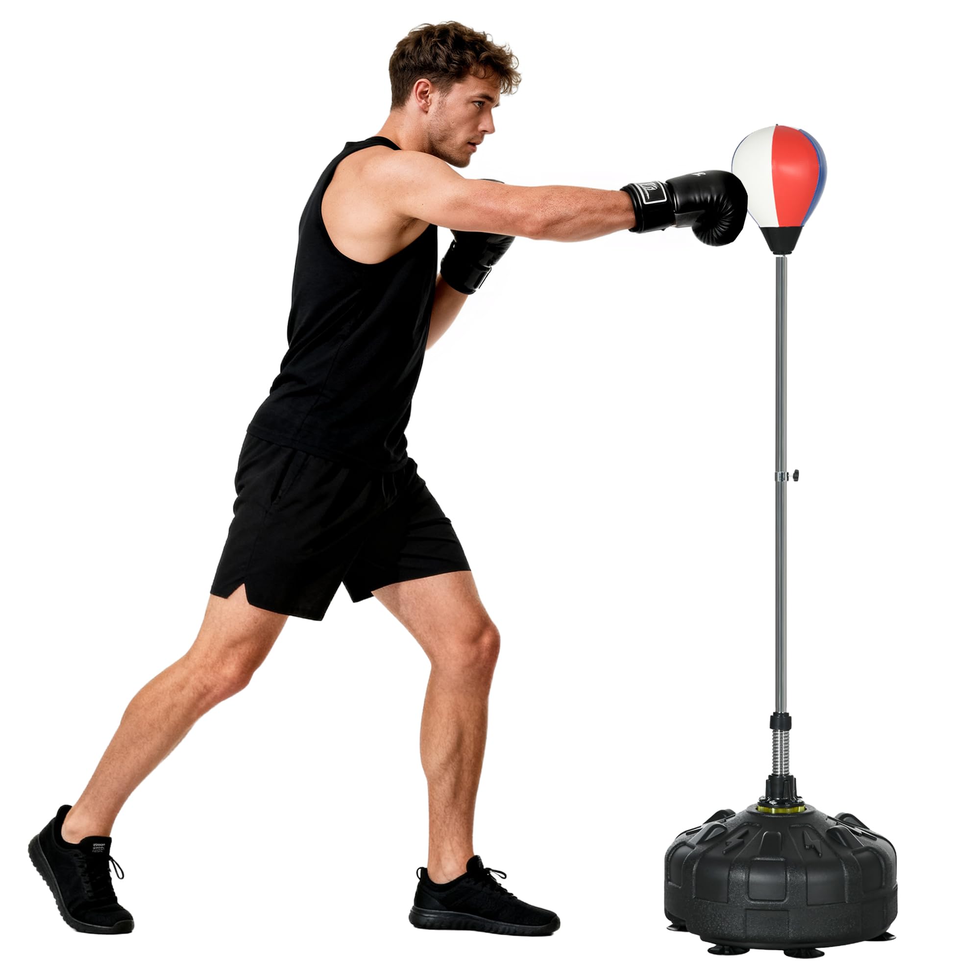 SPORTNOW Punching Ball sur Pied réglable en Hauteur 147-165 cm, Sac de Frappe sur Pied, Base lesté avec 12 ventouses, pour Exercice à Domicile, soulagement du Stress et Fitness, Noir