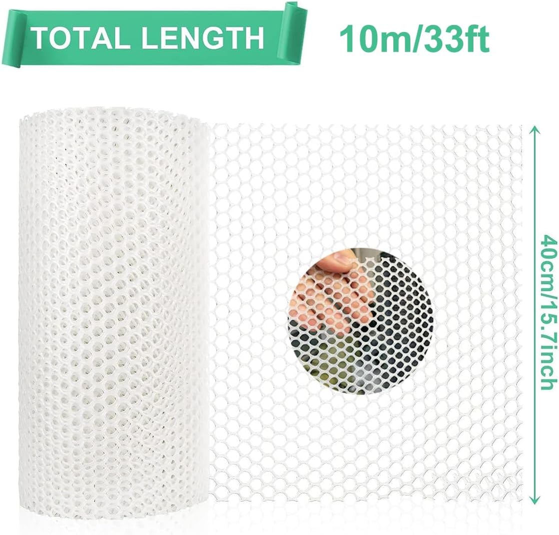Plastic Chicken Wire Fencing 15.7INx33FT,Plastic Fence Wire,Poultry Garden Netting,Poultry Netting, Mesh Fencing,Balcony Netting for Pets,Frame Crafts,Floral Netting,White