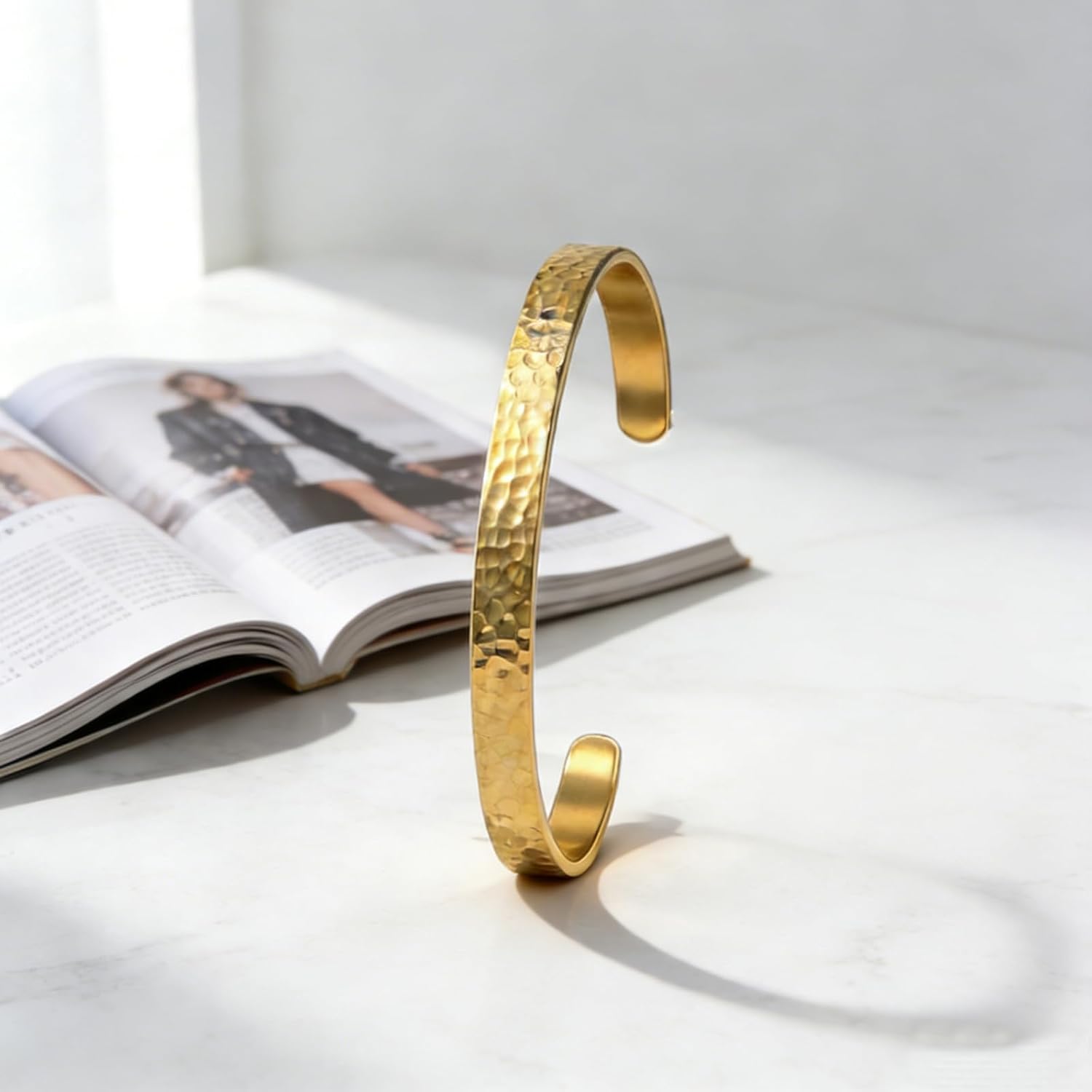 Inspirational Bible Verse Cuff Bracelet for Women, 18K Gold Plated Hammered Bangle, Christian Faith Jewelry Gift, Adjustable Non Tarnish - Image 5