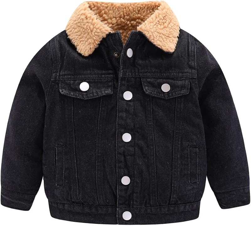 Little Boys Denim Jacket Fleece Lined Cute Sherpa Collar Snap Button