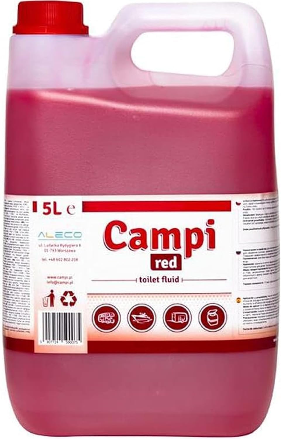 CAMPI Red 5L – Liquido sanitario e additivo per toilette da campeggio – Chimico per WC da campeggio – Per serbatoio dell'acqua di caravan e camper