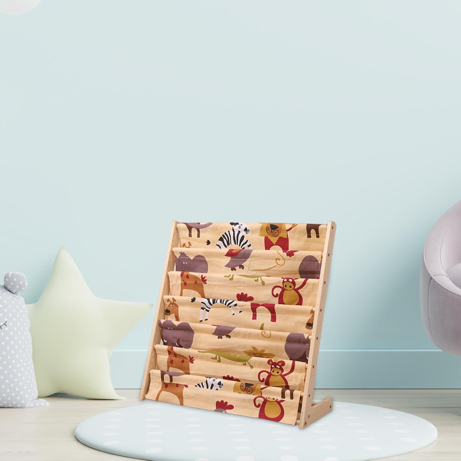 Libreria per bambini, organizer per libri illustrati per bambini, design con animali carini, 60 x 30 x 80 cm