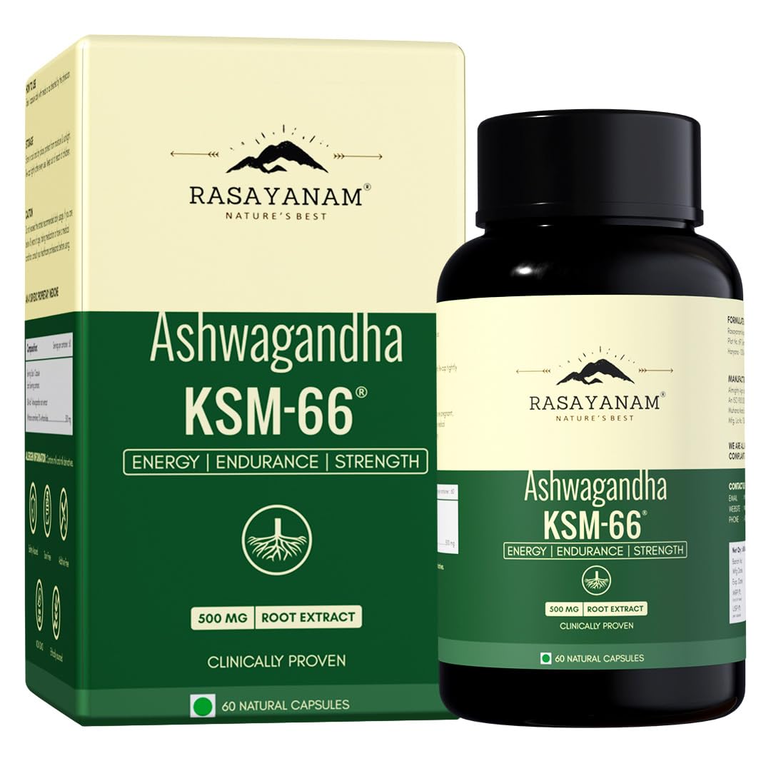 Rasayanam Ashwagandha KSM-66® | 5% Withanolides for Max Results | Clinically Proven 100% Pure Root Extract | Stress Relief, Energy & Recovery Support | World’s Strongest Ashwagandha | 60 Capsules