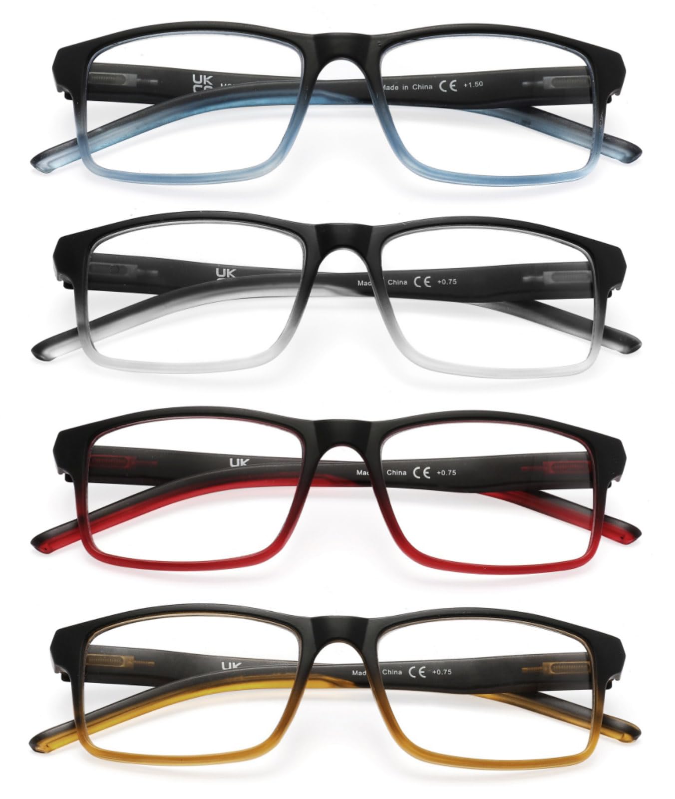 MODFANS Reading Glasses 4 Pack, Blue Light Blocking Readers, Anti Glare, UV Protection, Lightweight Comfortable Unisex Two-Tone Frames with Spring