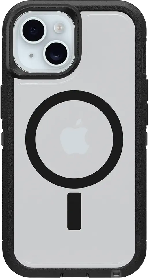 OtterBox Capa transparente para iPhone 16e, 15, 14 e 13 Defender Series XT - Lado escuro (preto/transparente), sem tela, resistente, encaixa no MagSafe, acessório de cordão