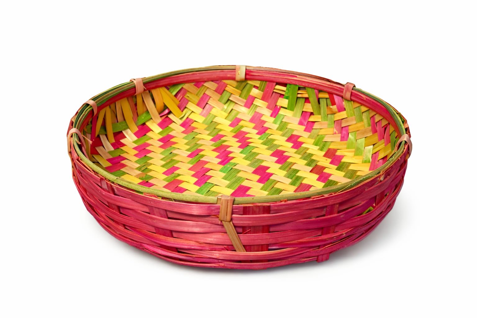 Changera Traditional Mithila Bamboo Basket, Multicolour Woven Tokri for Fruit Storage, Round-image-22