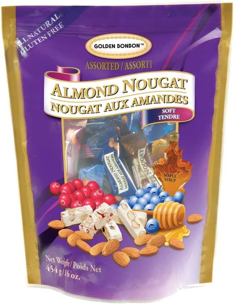 Italian Assorted Almond Nougat Candy, Individually Packed Chewy Gluten Free Nougat, Original Full of Almonds, Halal Candy (16 Oz, Assorted Soft)