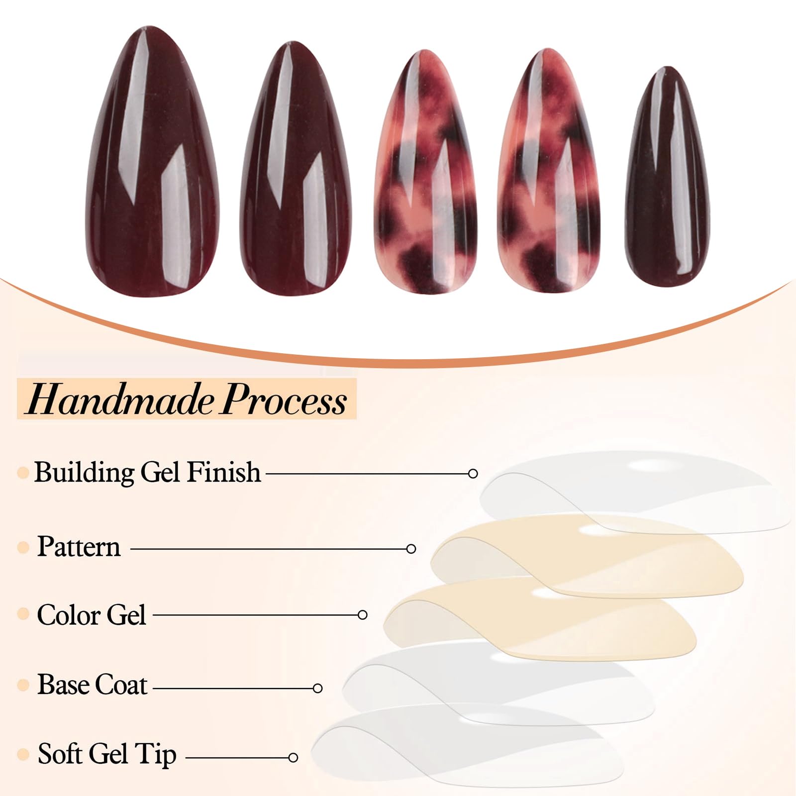 GlamRays 24 sztuki Brown Press on Nails Leo średni mandaryński sztuczne paznokcie nadruk lampart paznokcie jesień klejone paznokcie akrylowe Stiletto sztuczne paznokcie