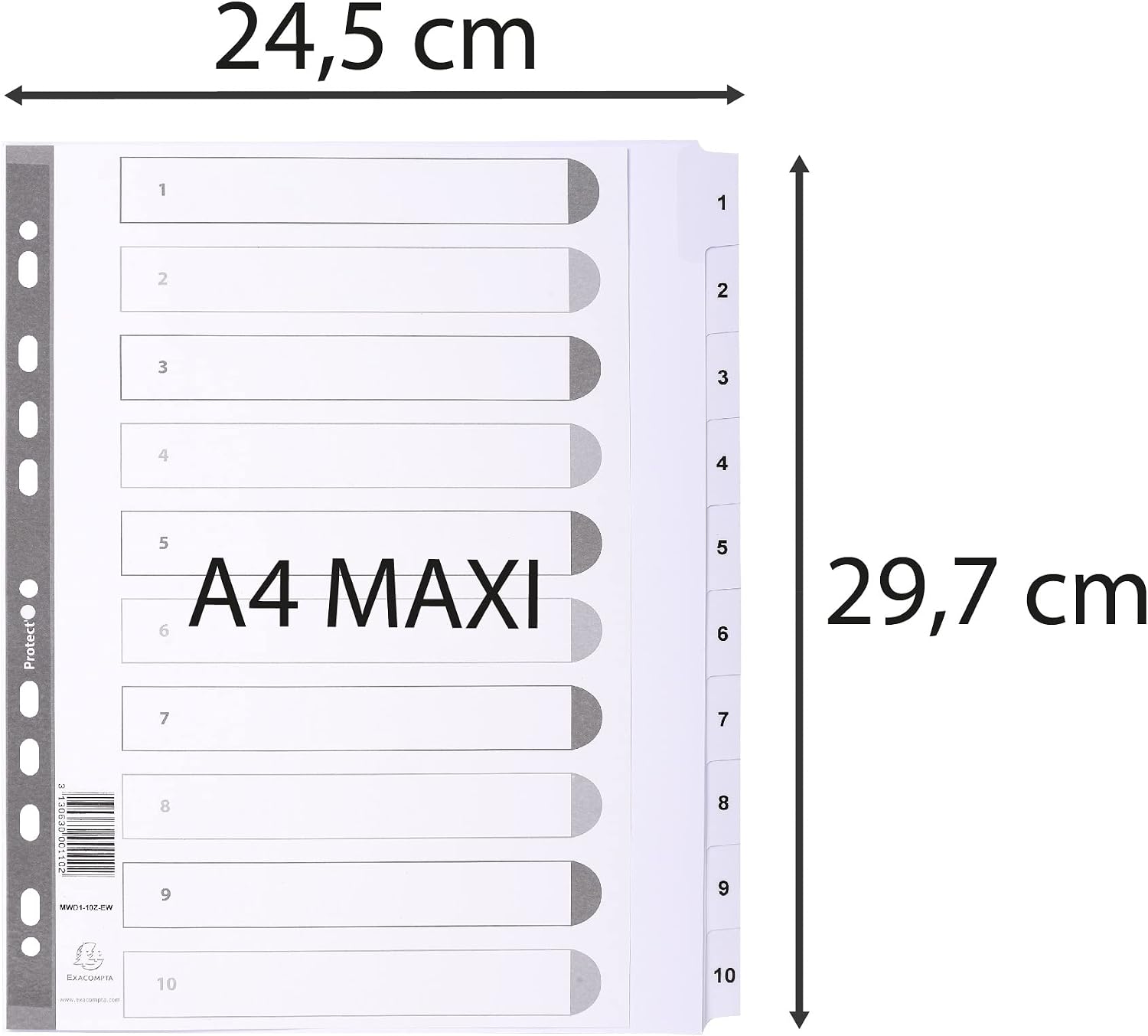 Exacompta Mylar Printed Indices, A4 Maxi, 10 Parts (1-10) - White
