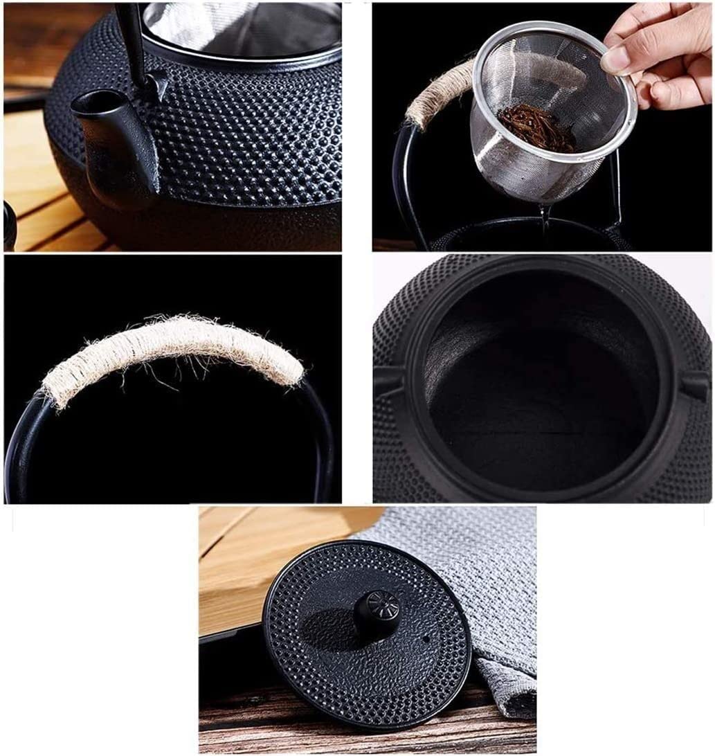 Tetera Juego de colador de infusor de Tetera de Hierro Fundido para Tetera, Color Negro con Filtro de Acero Inoxidable, 1,2 l Tetera Hierro Fundido