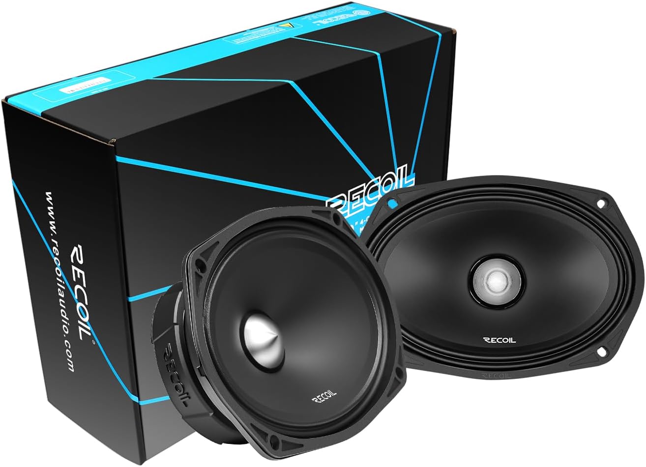 RECOIL MS694P 6X9-Inch Midrange Pro Audio Car Speakers, 700 Watts Max Pair 4Ohm, 1.5-Inch High Temperature Kapton Voice Coil