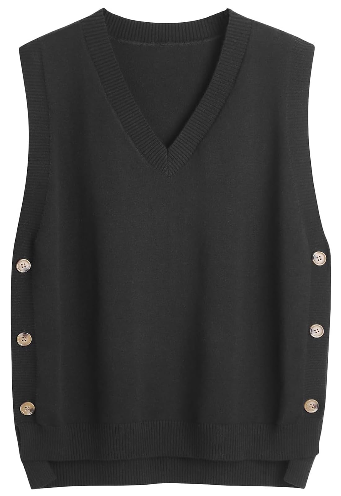 Pull sans manches pour femme avec col en V et boutons latéraux asymétriques