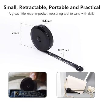 2 Pack Tape Measure I White Soft + Retractable Round Black Dual Sided Body Measuring Tape | Perfect to Measure Body | Flexible Fiber Glass Material | 60 Inches |150 Centimetres x 2 (2, White + Black)