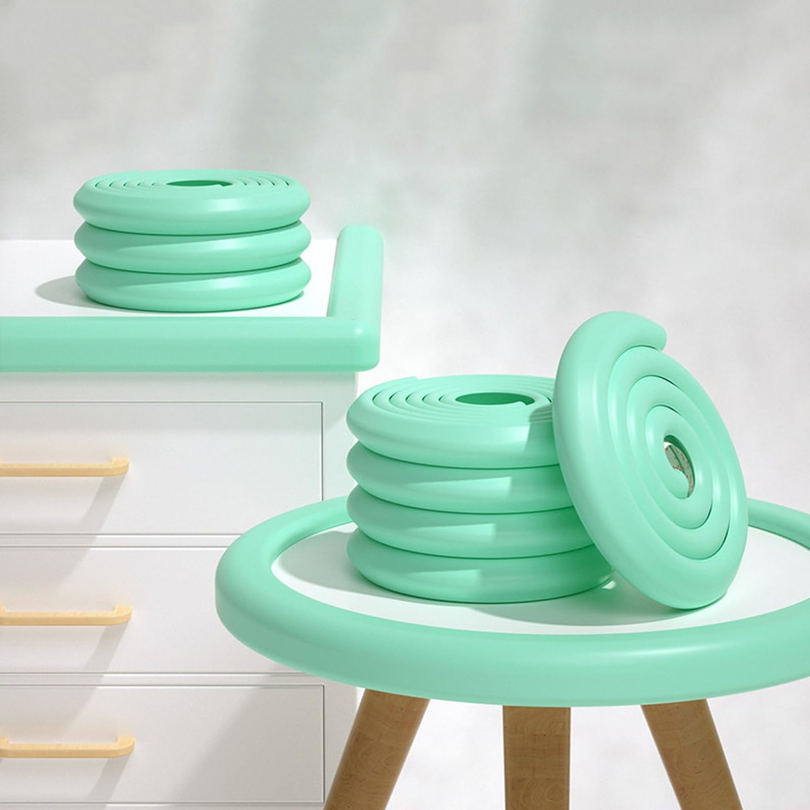Protezione for bordi angolari a forma di L - Paraurti autoadesivo da 5 m for mobili di diverse dimensioni - Set di schiuma a prova di bambino e cassaforte(Light green,20M)