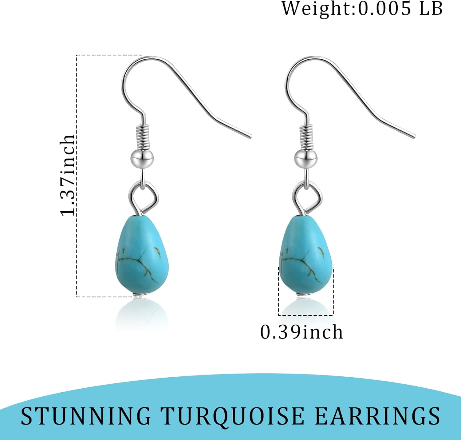 Boho Turquoise Earrings for Women Vintage Tear Drop Dangle Design December Birthstone Earrings - Image 5