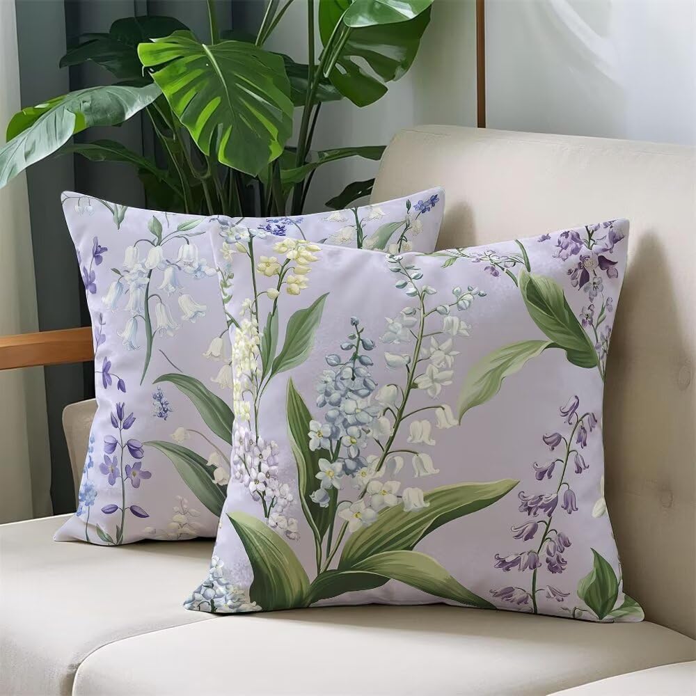 Federe Cuscini Divano 60x60 cm Federe Morbido Copricuscini Viola in Velluto, 2 Pezzi Copri Cuscini per Divano Primavera Decorativi Federa Cuscino Floreale per Camera da Letto Soggiorno (IU73)