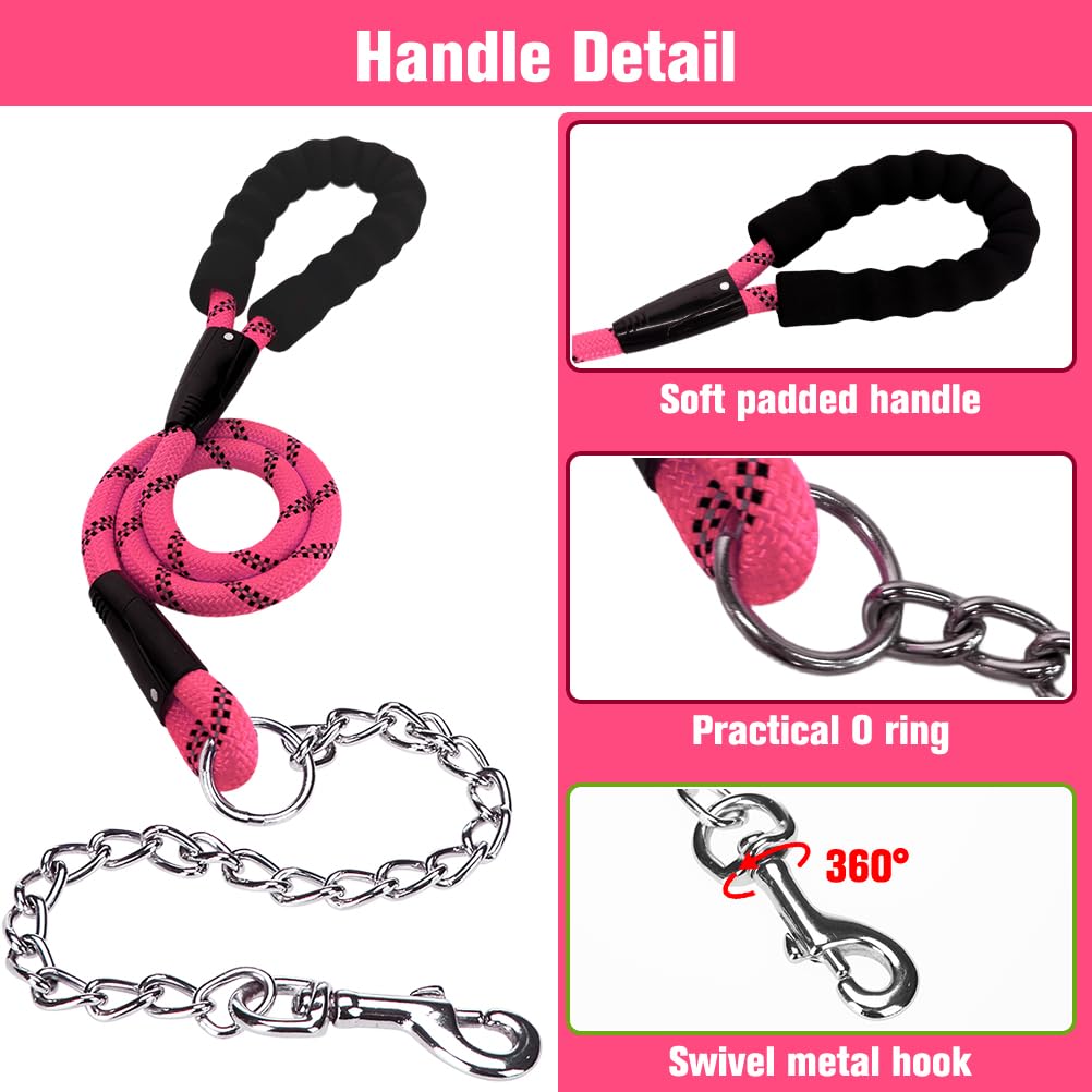 MIHACHI Anti Chew Dog Lead, Heavy Duty Rope Dog Leash with No Bite Chain and Soft Padded Handle - Image 3
