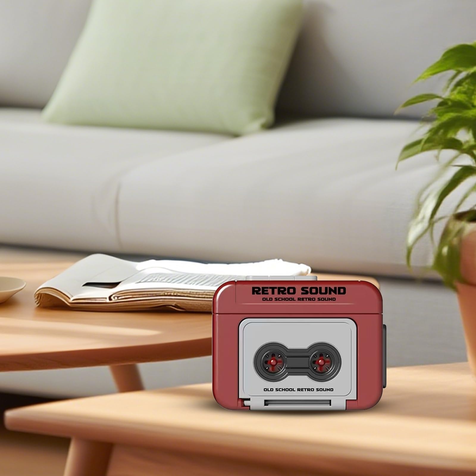 Mini Retro Cassette Tape Deck Keychain, Plays Tapes and Music, Creative Tape Recorder Charm(Red,2pcs)