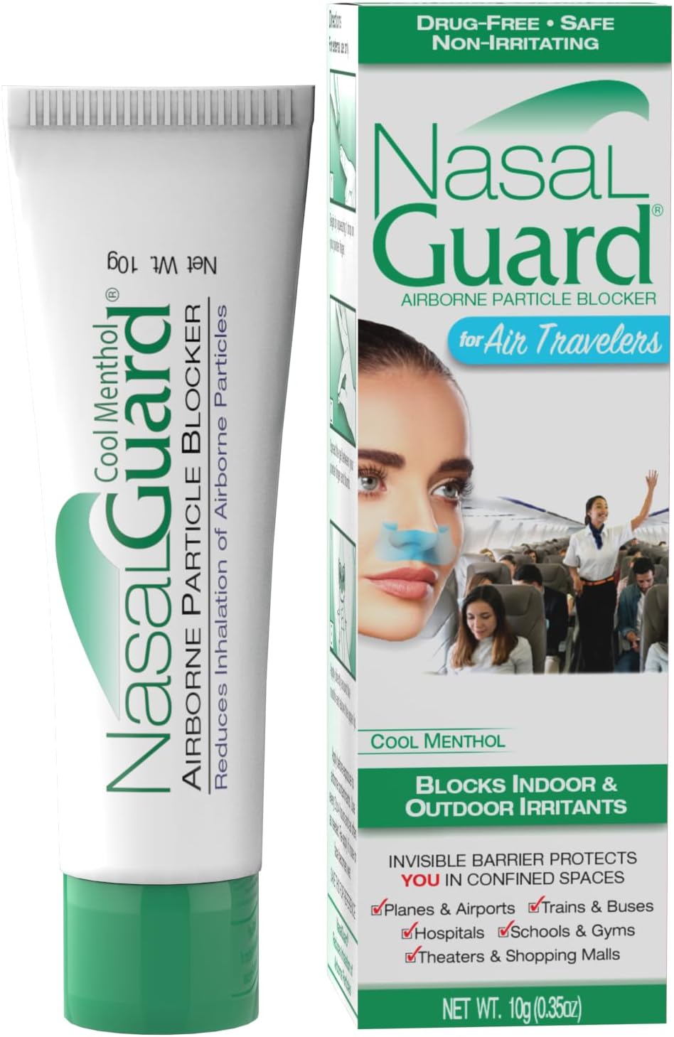Airborne Particle Blocker Nasal Gel for Air Travelers - Drug-Free, Non-irritating, Non-drowsy, Ideal for Airplane Travel (Cool Menthol) - 10 gram Tube (0.35 oz, Pack of 1)
