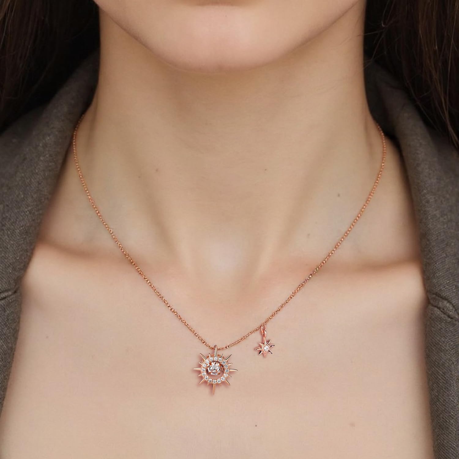 FEIKFEIZ Collana in moissanite da donna, pendente, diamante coltivato in laboratorio, placcata in oro rosa 18K, collana d'oro, collana da uomo, regalo di gioielli.