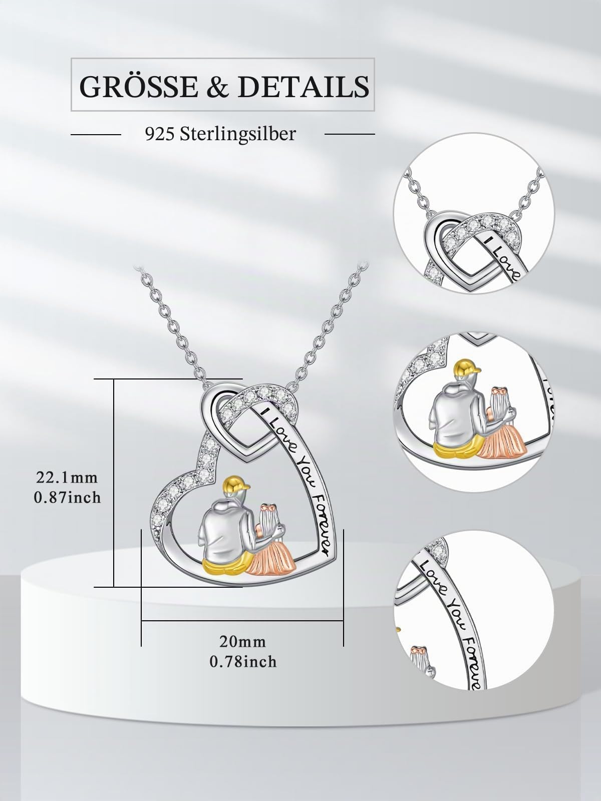 Sterling Silber Vater Tochter/Mutter Tochter/Schwester Halskette Tochter Halskette von Papa Mutter Kristall Liebe Herz Kette Schmuck Geburtstag Geschenke für Frauen Mädchen Schwester