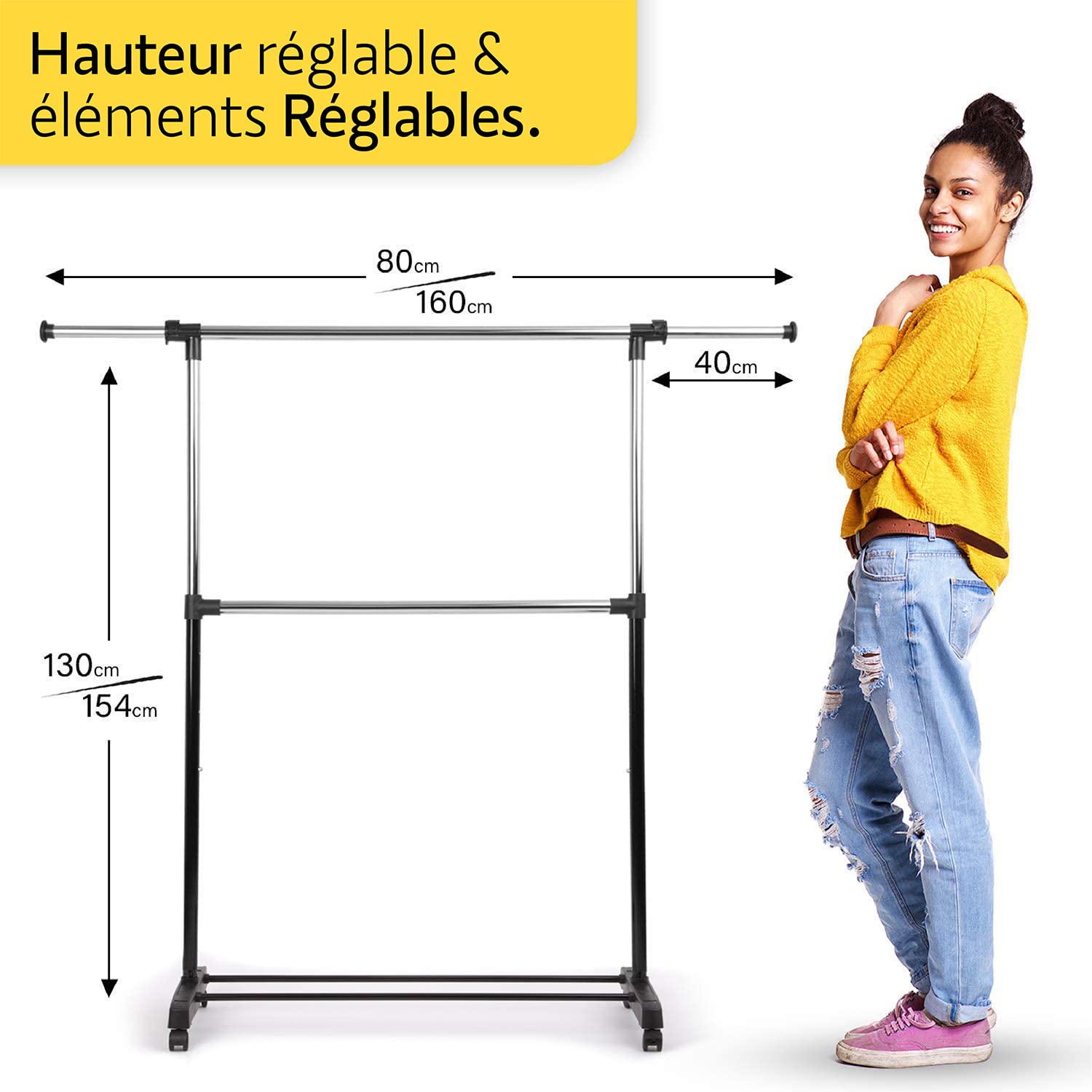 Porte-vêtements Sur Roulettes Heldenwerk Porte-vêtements à Roulettes – Penderie Stable Et Robuste, Supporte De Grosses Charges, Idéale Pour Manteaux, Vêtements Et Étagère