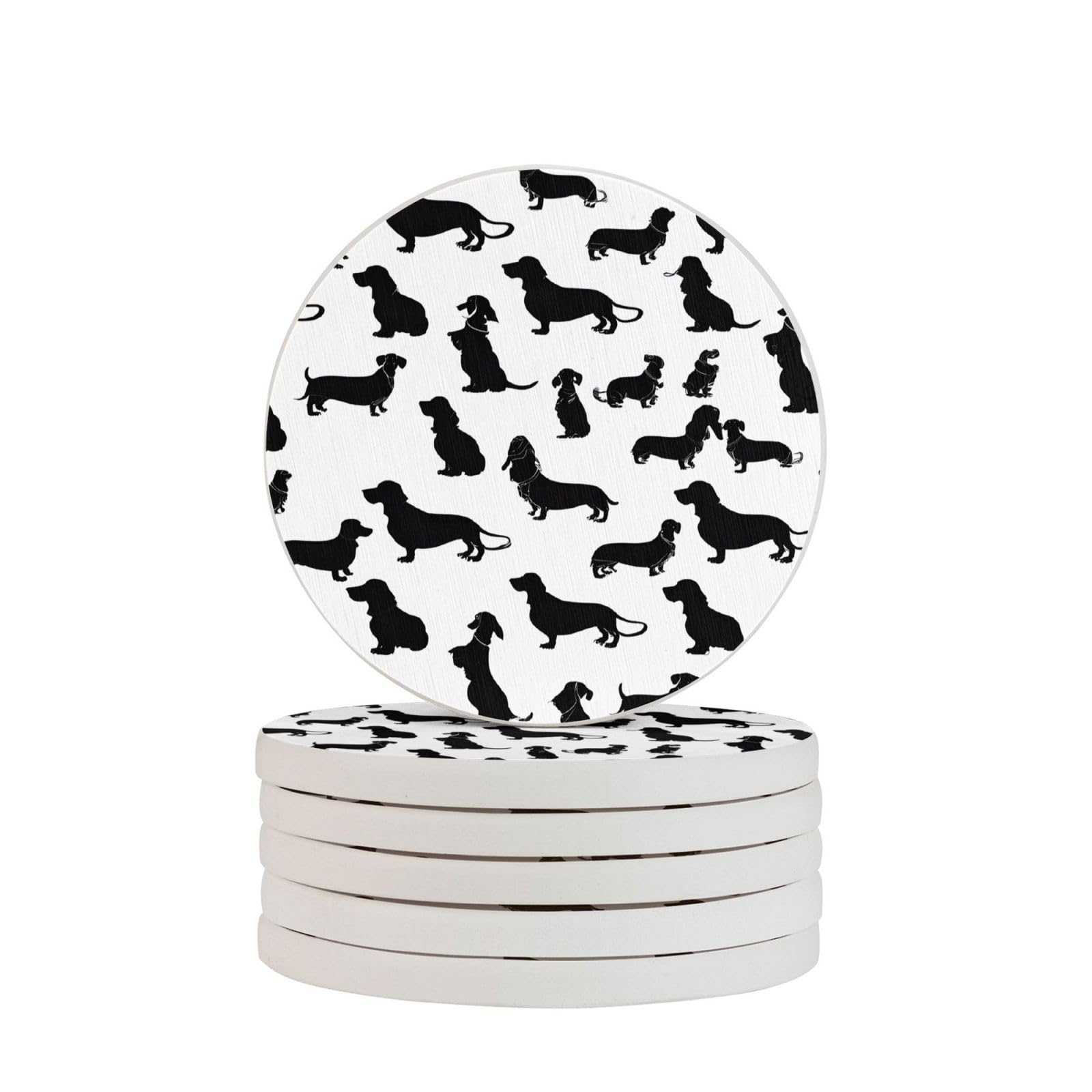 Dessous-de-verre en diatomite lot de 6 personnalisés avec motifs de teckel et chiens noirs