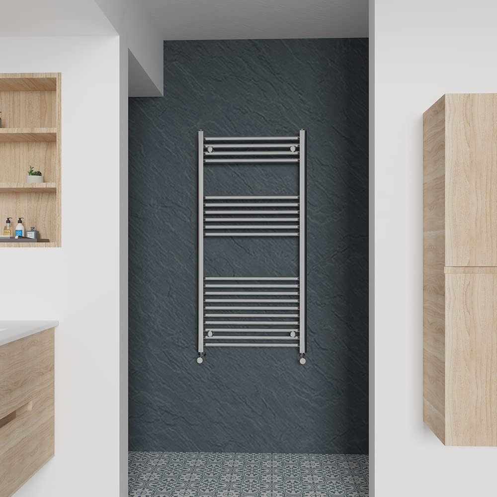 Warmehaus Straight Heated Towel Rail Chrome Bathroom Ladder Style Radiator Central Heating 1200X600mm