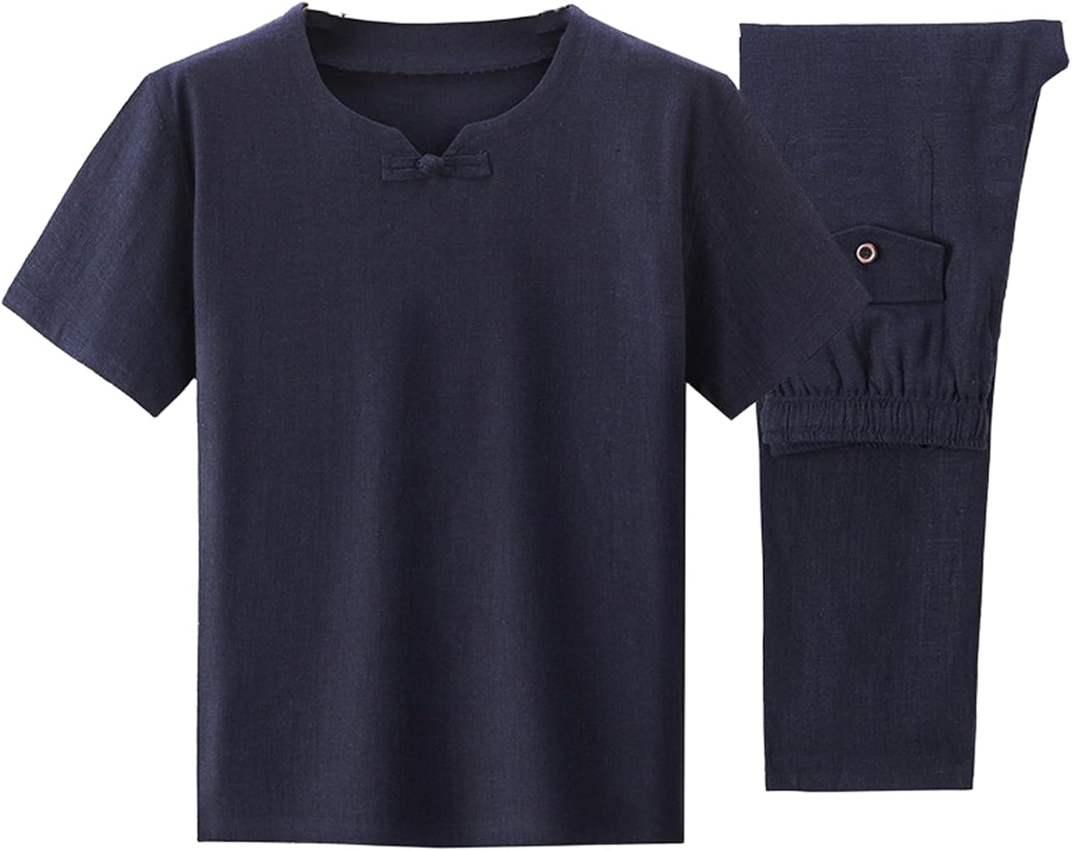 Linen Short Sleeve T-Shirt Men's Chinese Style Set Cotton Linen Tang Suit Middle Aged 2 Piece Summer