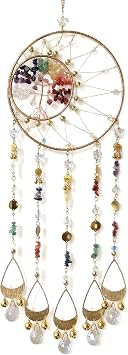 Colorful Tree of Life Dream Catcher with Crystal Pendant | Handmade, Wall Decor, Wall Hanging Ornament, Bedroom Living Room Home Decor