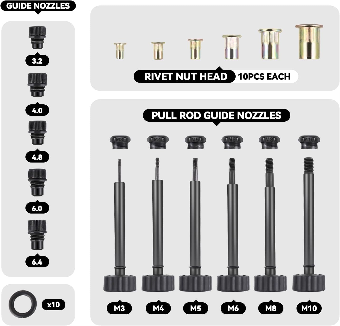 Auto Dynasty 12" Rivet Nut Tool Set, 80pcs Hand Rivet Hand 2-in-1 Tool Kit Set with Metric and SAE Mandrels for Home Household Office Warehouse