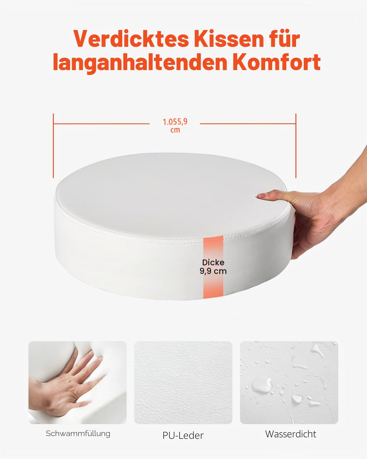 VEVOR runder Sattelhocker Rollhocker 204 kg belastbarer höhenverstellbarer (55-71 cm) Drehhocker Arbeitshocker PU-Leder-Drehsattelstuhl geeignet für Salon Spa Massage Klinik weiß