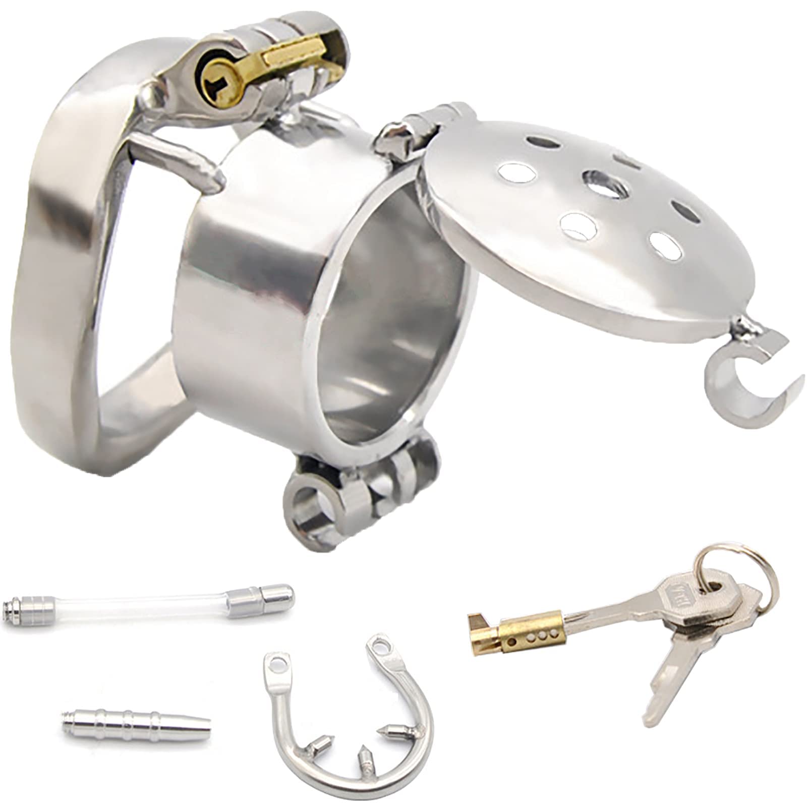 HeYie Chastity Belt Man Extreme Chastity Cage Men's Stainless Steel Chastity Cage Penis Cage with Open Lid Cock Cage Dilator Cock Ring Anti-Drop Ring with Spikes Bondage Chastity Belt (Color : Ring50