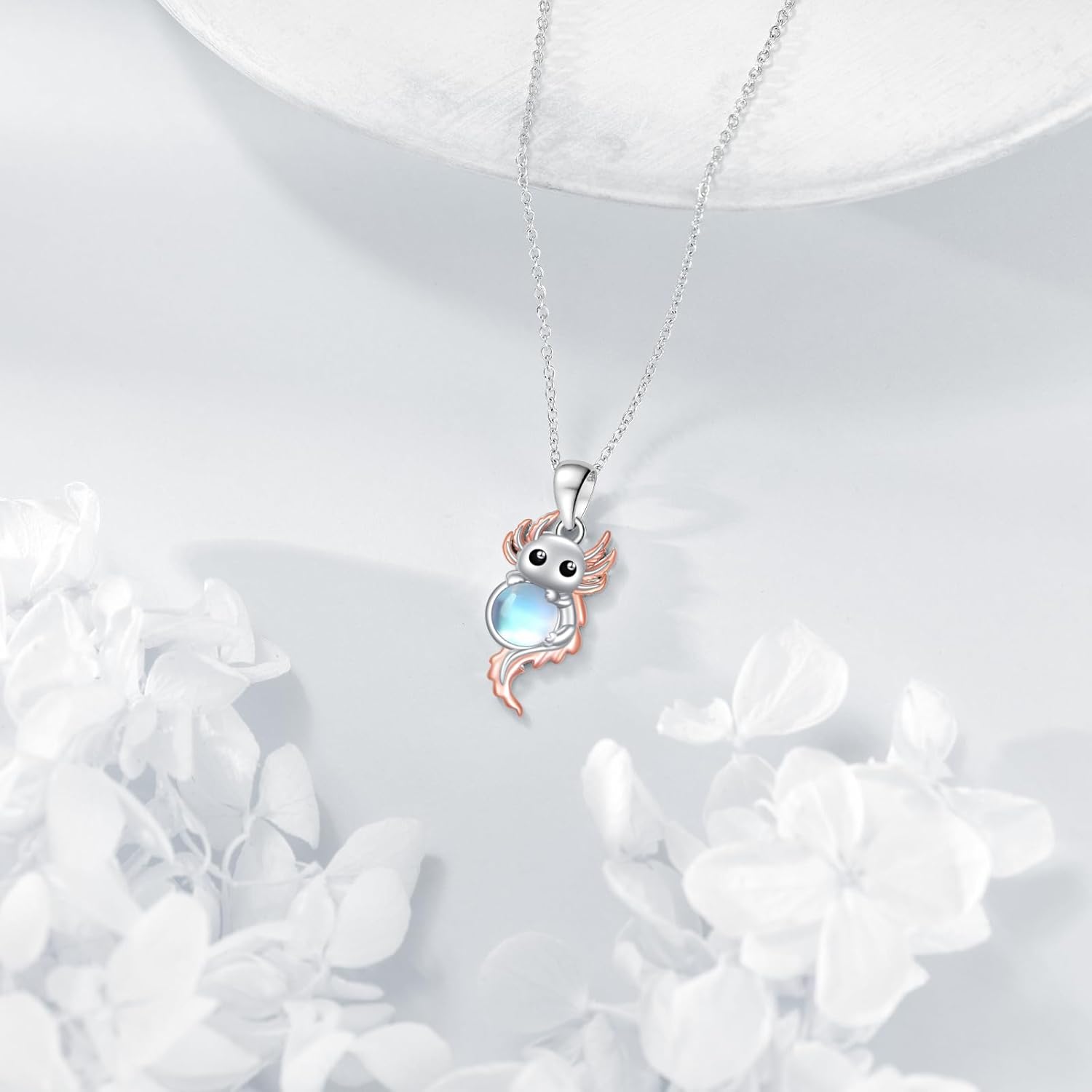 Axolotl Necklace for Women 925 Sterling Silver Heart White April Birthstone Pendant Necklaces Axolotl Jewelry Gifts - Image 5