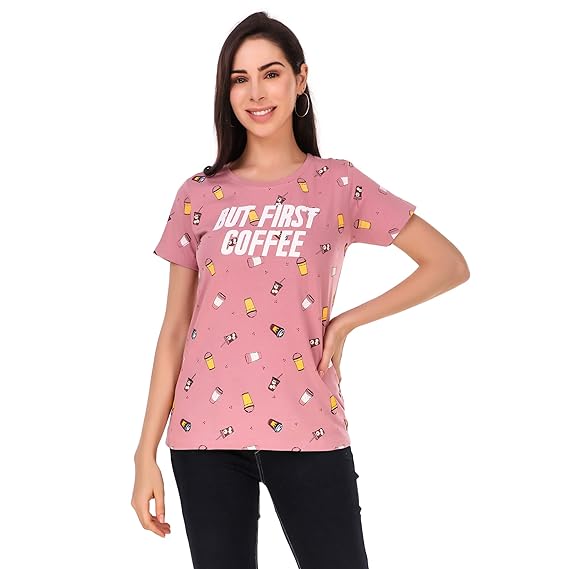 Stories.Label Womens Printed Cotton Tshirt in Ribbed Neck, Regular Fit Half Sleeves Tops for Girls Stylish (Size S-4xl)